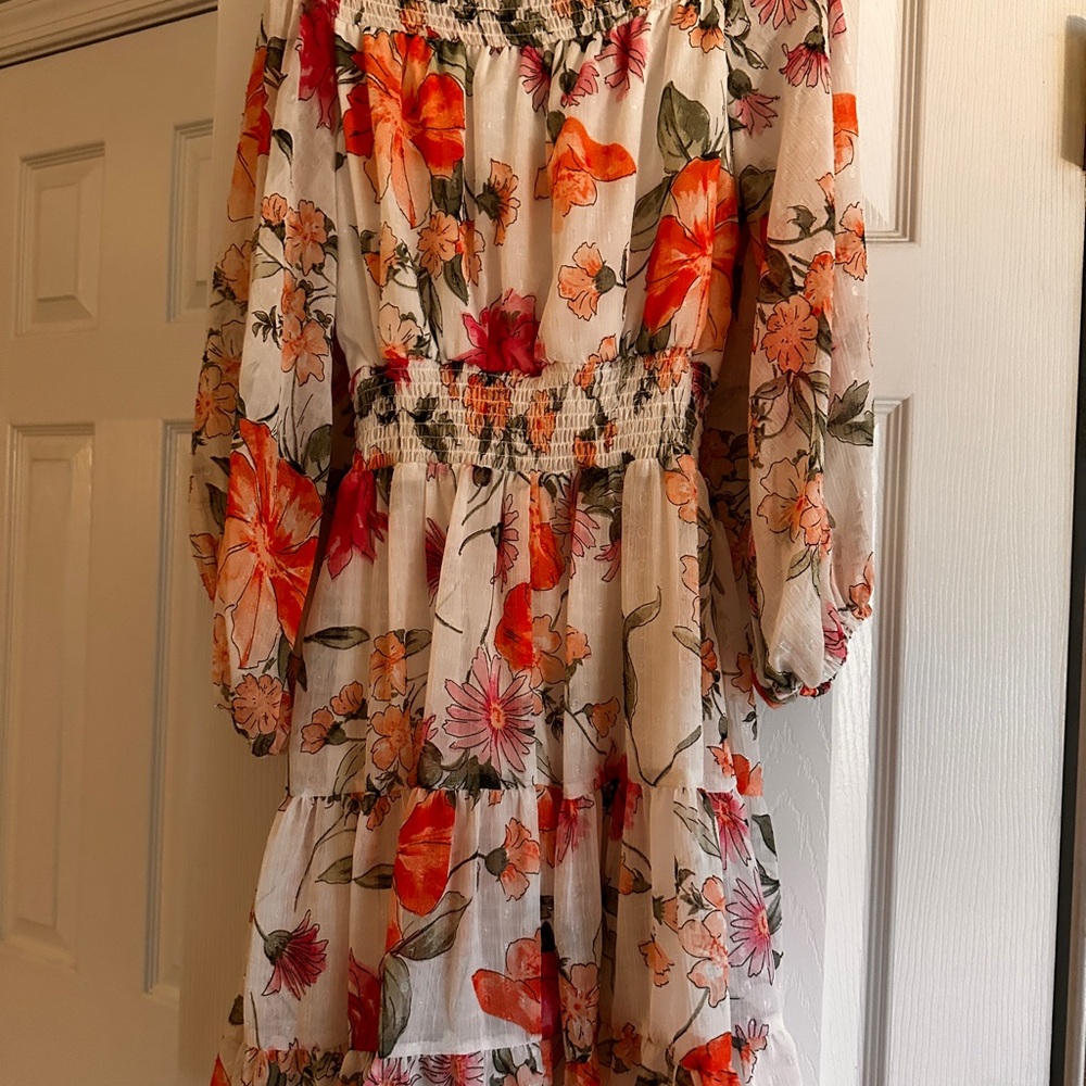 Premier Amour Floral Dress with Pink and Orange Accents